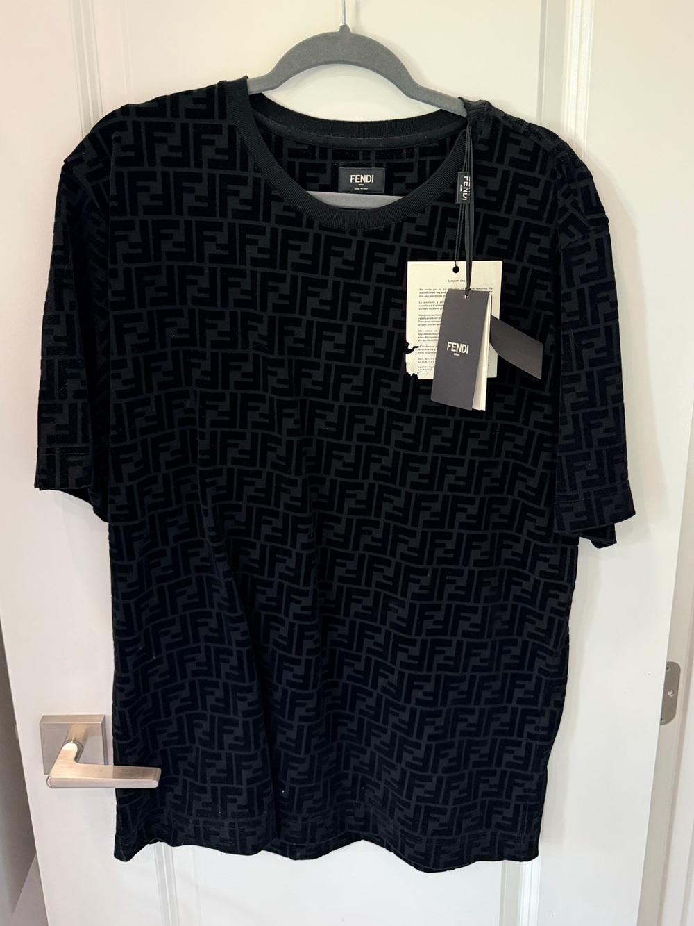 Fendi Black FF Velvet-Effect Short Sleeve Tee
